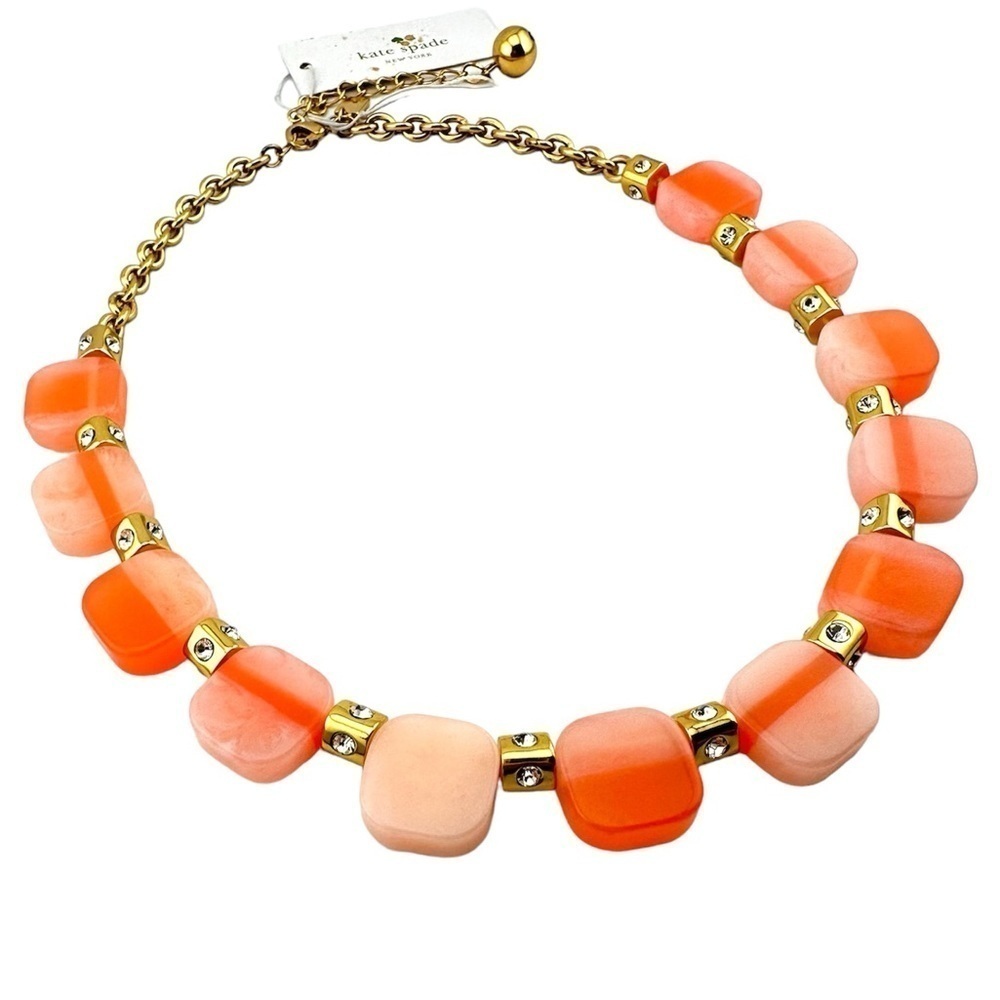 NWT Kate Spade Necklace, Peach Two Tone Gold Tone & Rhinestone Spacers - Picture 4 of 7
